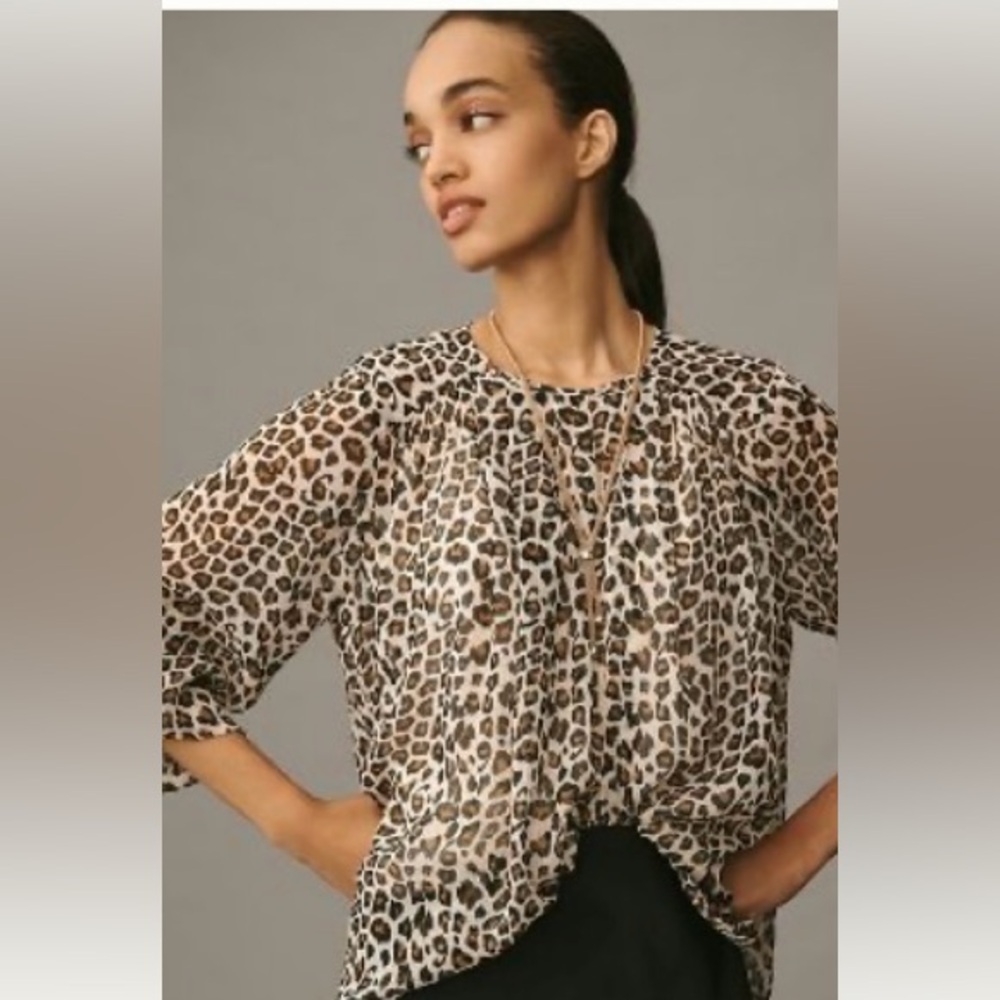 Anthropologie Sheer Leopard Print Women's Top